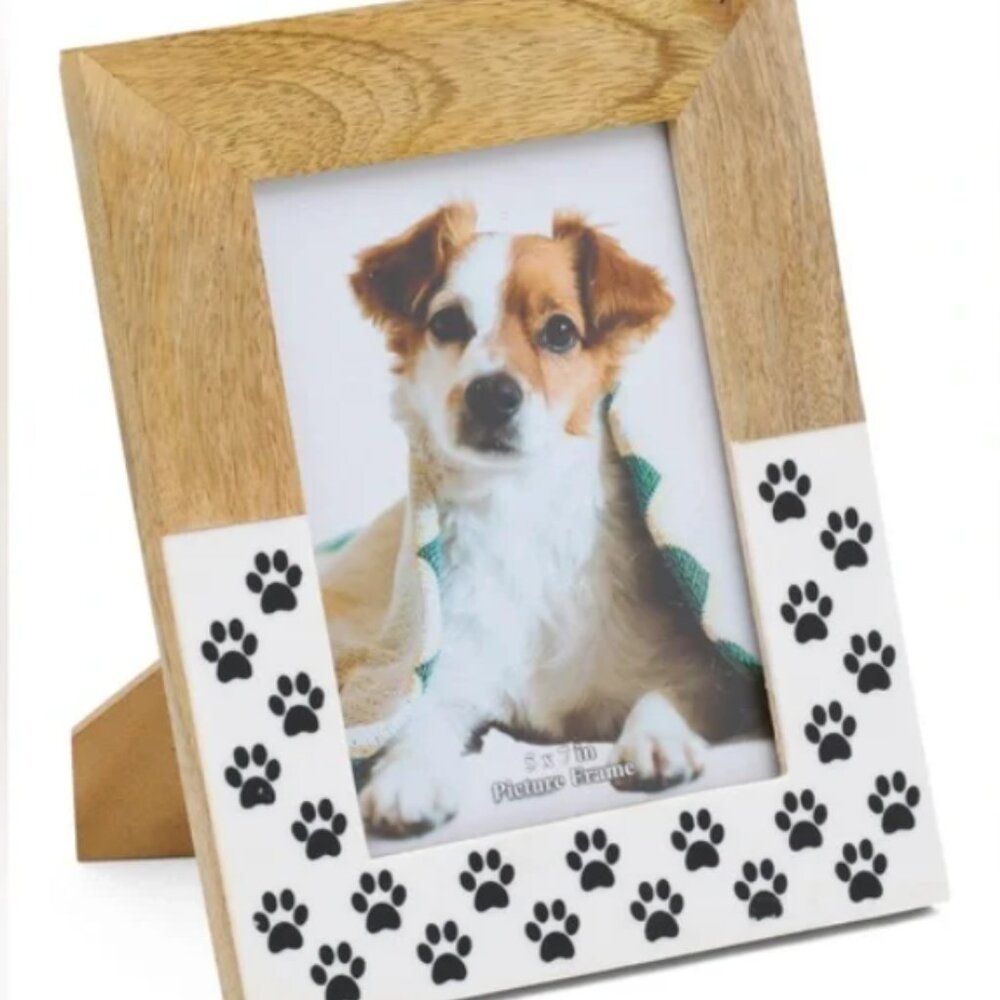 NWT SAGEBROOK HOME Wooden Picture Frame Wood Dog Paws Print Design Made in India